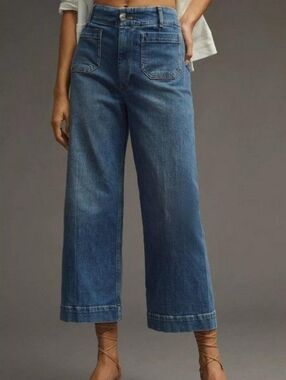 Pilcro The Skipper Cropped High Waist Wide Leg Medium Wash Denim Jeans Size 25